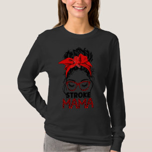 Leopard Messy Hair Bun Stroke Awareness Survivor W T-Shirt