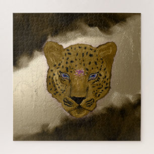 Leopard mit braunem Geode Puzzle