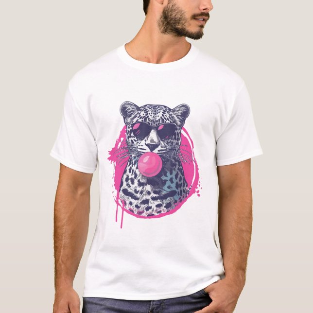 Leopard mit Sonnenbrille und Kaugummi T-Shirt (Vorderseite)