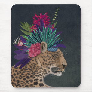 Leopard mit tropischem Kopfteil Mousepad