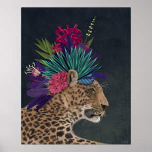 Leopard mit tropischem Kopfteil Poster