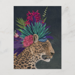 Leopard mit tropischem Kopfteil Postkarte
