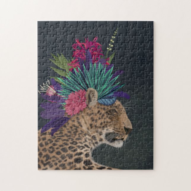 Leopard mit tropischem Kopfteil Puzzle (Vertikal)