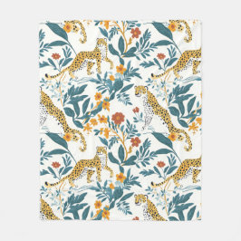 Leopard mit tropischen Blätter Fleecedecke