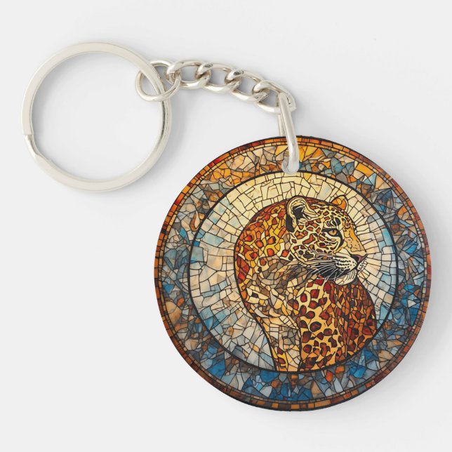 Leopard mit warmen und Coolen Farbtönen Schlüsselanhänger (Vorderseite)