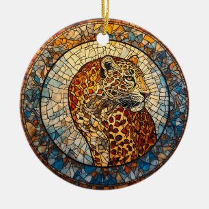 Leopard mit warmen und kühlen Tönen Keramik Ornament