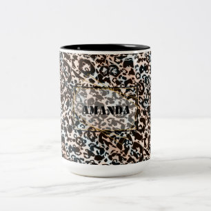 Leopard, modern, gepunktet, braun, personalisiert zweifarbige tasse