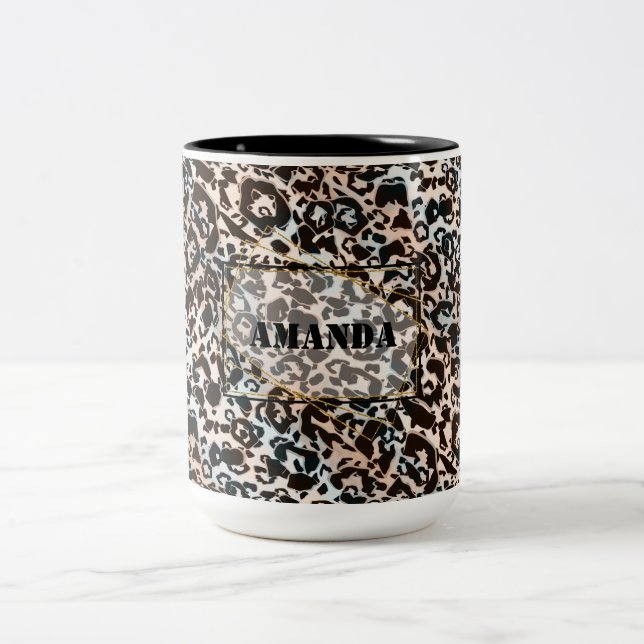 Leopard, modern, gepunktet, braun, personalisiert zweifarbige tasse (Mittel)