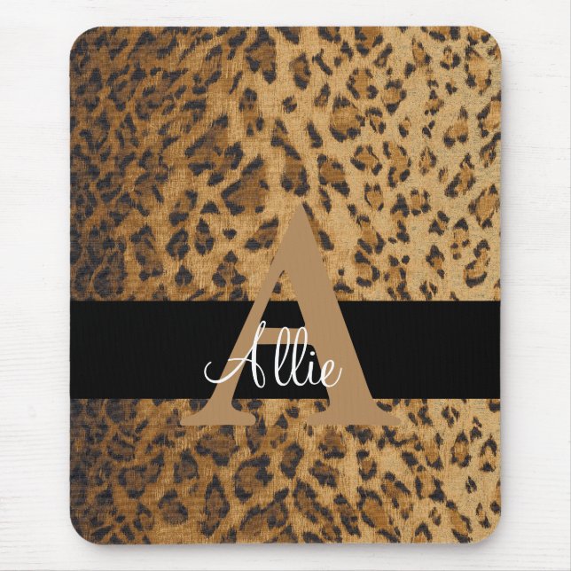 Leopard Monogram Anfangsbuchstabe A Computer Mousepad (Vorne)
