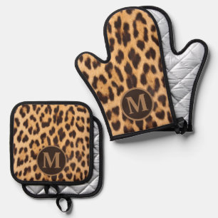 leopard monogram, gürtelig-chic ofenhandschuh & Topflappen-Set