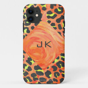 Leopard Monogramm Orange- und Gelbdruck Case-Mate iPhone Hülle