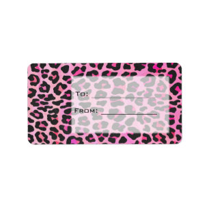 Leopard-Monogramm, Schwarz und Heiß-Rosa Adressaufkleber