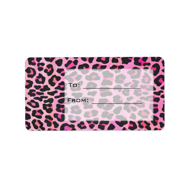Leopard-Monogramm, Schwarz und Heiß-Rosa Adressaufkleber (Vorne)