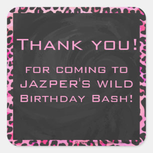 Leopard-Monogramm, Schwarz und Heiß-Rosa Quadratischer Aufkleber