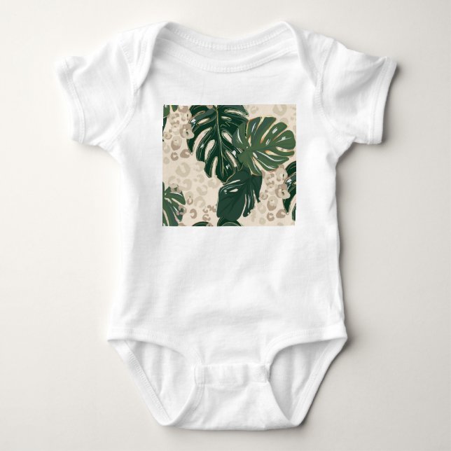 Leopard Monstera: Jungle Print Vintag. Baby Strampler (Vorderseite)