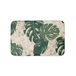 Leopard Monstera: Jungle Print Vintag. Badematte
