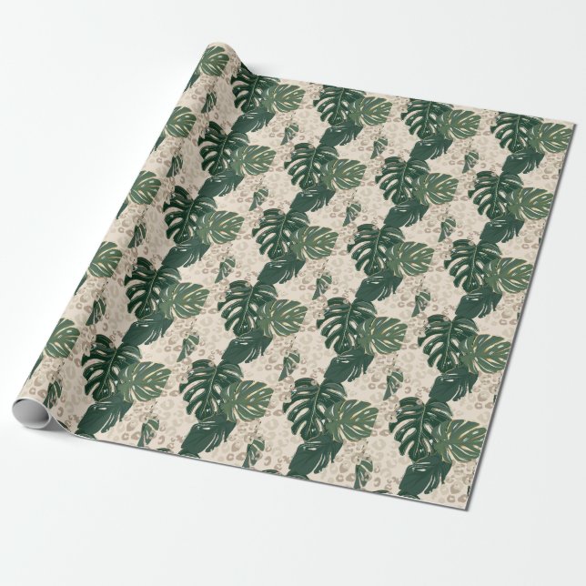 Leopard Monstera: Jungle Print Vintag. Geschenkpapier (Ungerollt)