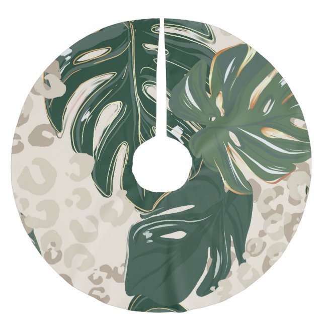 Leopard Monstera: Jungle Print Vintag. Polyester Weihnachtsbaumdecke (Vorderseite)