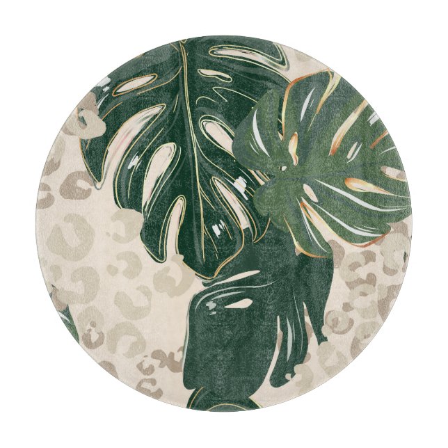 Leopard Monstera: Jungle Print Vintag. Schneidebrett (Vorderseite)