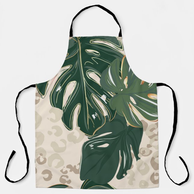Leopard Monstera: Vintage-Dschungeldruck. Schürze (Vorderseite)