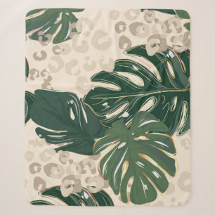 Leopard Monstera: Vintage-Dschungeldruck. Sherpadecke