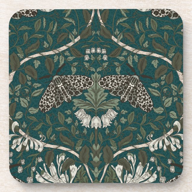 Leopard Moth und Honeysuckle Botanisch Vintag Getränkeuntersetzer (Vorderseite)