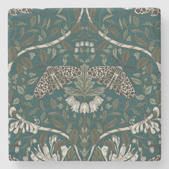 Leopard Moth und Honeysuckle Botanisch Vintag Steinuntersetzer (Vorderseite)