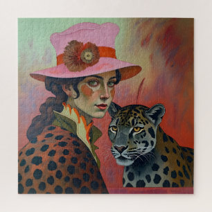 Leopard Muse: Lady in Pink Art Puzzle