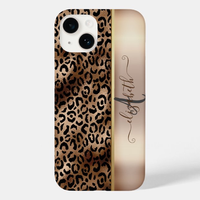 Leopard Muster Black Bronze Monogram Case-Mate iPhone Hülle (Rückseite)