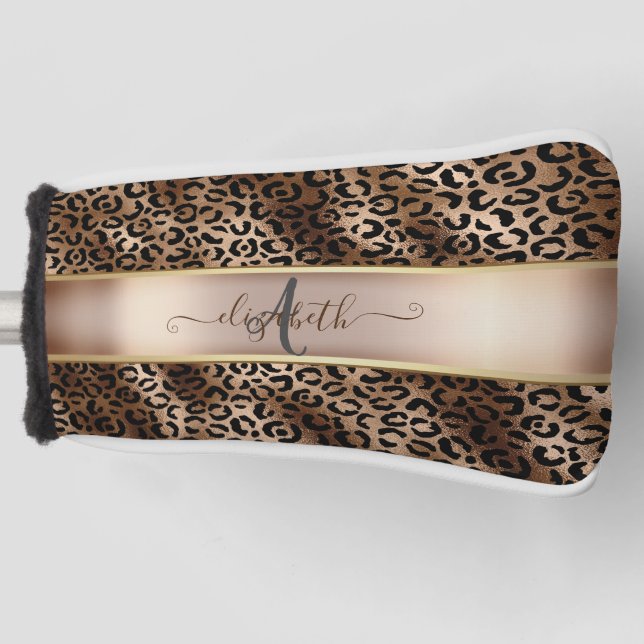 Leopard Muster Black Bronze Monogram Golf Headcover (Vorderseite)