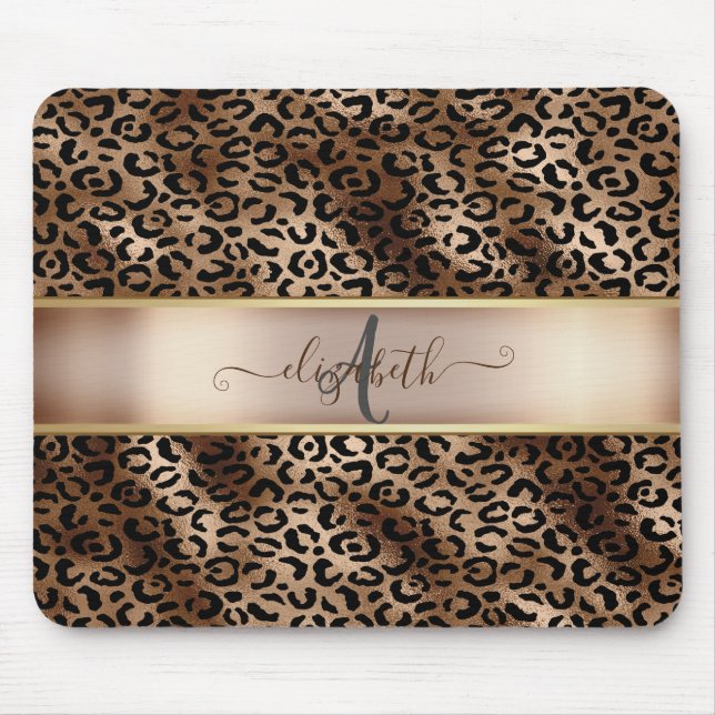 Leopard Muster Black Bronze Monogram Mousepad (Vorne)
