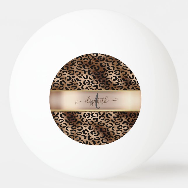 Leopard Muster Black Bronze Monogram Tischtennisball (Vorderseite)