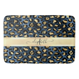 Leopard Muster Blue Gold Monogram Badematte