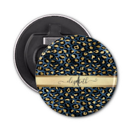 Leopard Muster Blue Gold Monogram Flaschenöffner