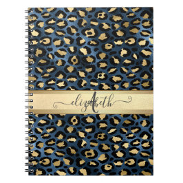 Leopard Muster Blue Gold Monogram Notizblock