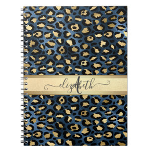Leopard Muster Blue Gold Monogram Notizblock