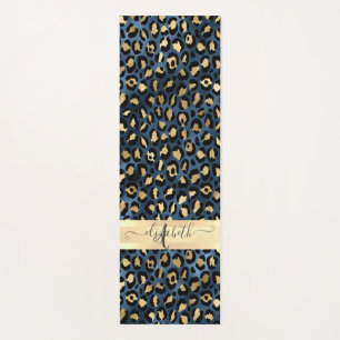 Leopard Muster Blue Gold Monogram Yogamatte