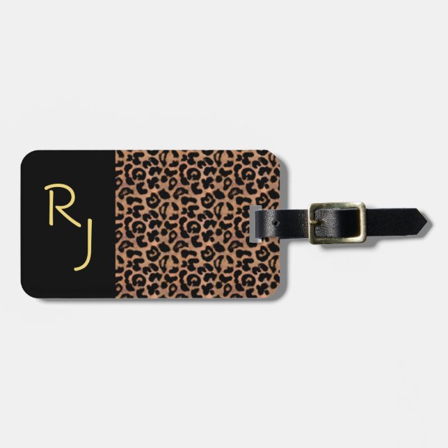 Leopard-Muster-Gewohnheit mit Monogramm Gepäckanhänger (Vorderseite horizontal)