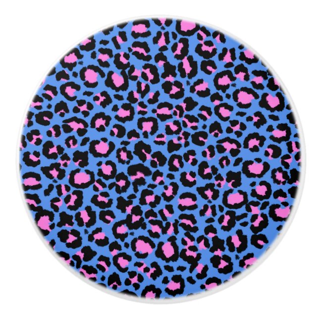 Leopard Muster in Raspberry auf Electric Blue Keramikknauf (Vorderseite)