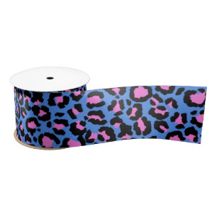 Leopard Muster in Raspberry auf Electric Blue Satinband