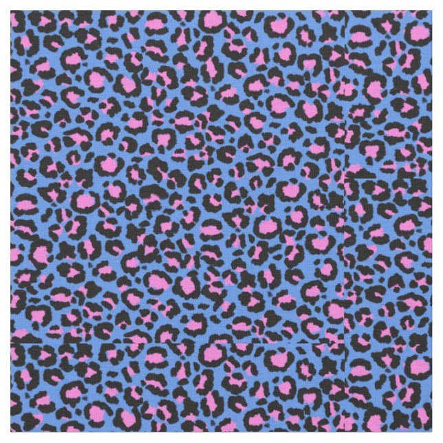 Leopard Muster in Raspberry auf Electric Blue Stoff (Nahaufnahme)