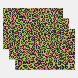 Leopard Muster in Raspberry auf Lime Green Geschenkpapier Set