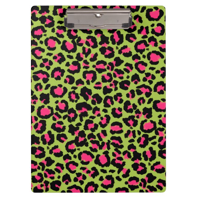 Leopard Muster in Raspberry auf Lime Green Klemmbrett (Vorderseite)
