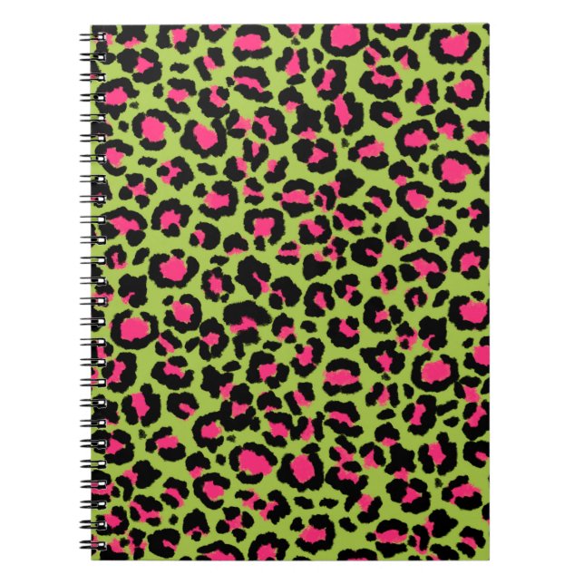 Leopard Muster in Raspberry auf Lime Green Notizblock (Vorderseite)