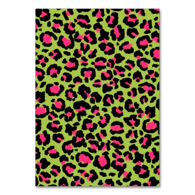Leopard Muster in Raspberry auf Lime Green Tischnummer (Vorderseite)
