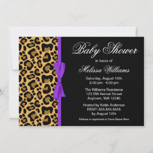 Leopard Muster Lila druckbare Ribbon Babydusche Einladung