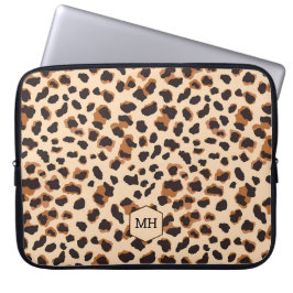 Leopard Muster Monogram Brown Chic Initials Laptopschutzhülle