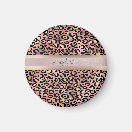 Leopard Muster Monogram Rose Gold Black Magnet