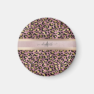 Leopard Muster Monogram Rose Gold Black Magnet