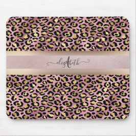 Leopard Muster Monogram Rose Gold Black Mousepad